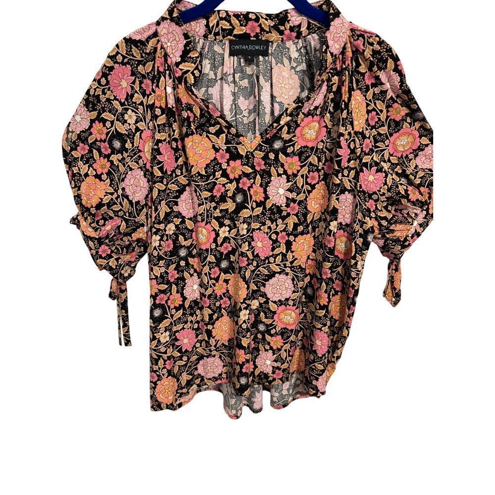Cynthia Rowley Sm BOHO style blouse Floral design Cottagecore